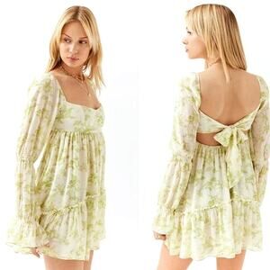 Urban Outfitters UO Lannette Long Sleeve Mini Dress Flowy Tiered Summer Boho L